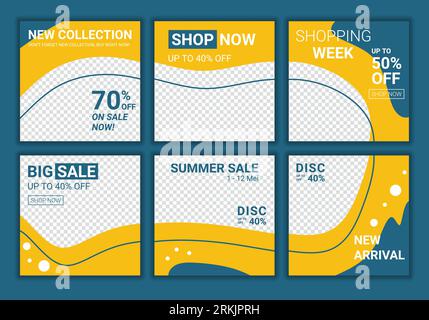 Slides abstract unique editable modern social media post banner template collection. Blue and yellow background color with stripe line shape. Elegant Stock Vector