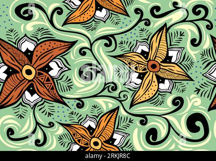 Seamless floral tribal pattern batik style Stock Vector