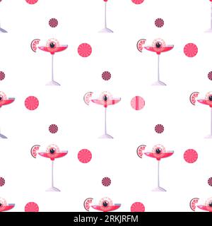 Pink Halloween pattern seamless with cocktail eyes, Trick. Vector Illustration Stock Vector