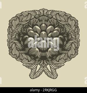 Chicken eggs in the basket hand drawn. Vector illustration fresh eggs for packaging or bird butchery shop logo. Vintage ink flat, engraved mill doodle Stock Vector