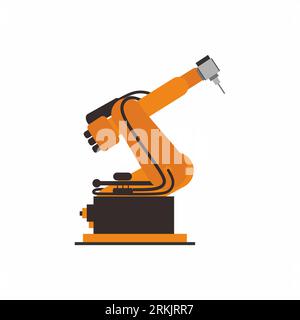 Universal Arm 3D printer device in cartoon flat style. Manufacturing, printing machine and technology concept isolated on white background. Vector des Stock Vector