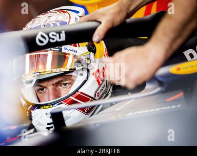ZANDVOORT - Max Verstappen (Red Bull Racing) during 2nd Free Practice ahead of the F1 Grand Prix of the Netherlands at Circuit Zandvoort on August 24, 2023 in Zandvoort, Netherlands. ANP REMKO DE WAAL Stock Photo