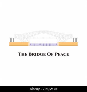 The Bridge of Peace in central Tbilisi, Georgia. The Bridge of Peace hangs delicately over the Kura River and connects the old town to the modern. Rem Stock Vector