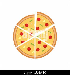 Pizza icon. Cartoon color slice of pizza isolated on white background. Pizzeria concept. Vector flat illustration. Hand drawn design element for label Stock Vector