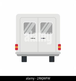 Blank white food truck icon. Rear view vehicle food truck. Vector flat cartoon illustration realistic delivery service van isolated on white backgroun Stock Vector