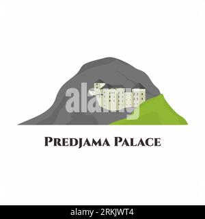 Predjama Castle. It is a Renaissance castle built within a cave mouth in south-central Slovenia, in the historical region of Inner Carniola. A beautif Stock Vector