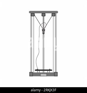 Vector flat Delta 3D Printer Assembly icon. Modern printer in cartoon design element isolated on white background. Additive manufacturing and robotic Stock Vector