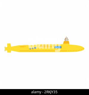 Yellow submarine in flat element style isolated on white background. Stock Vector