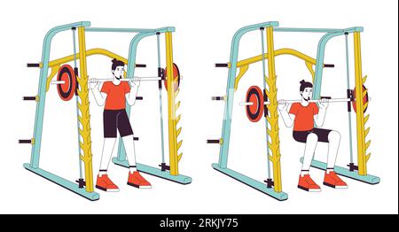 Muscle building with weight power rack flat line vector spot illustration Stock Vector