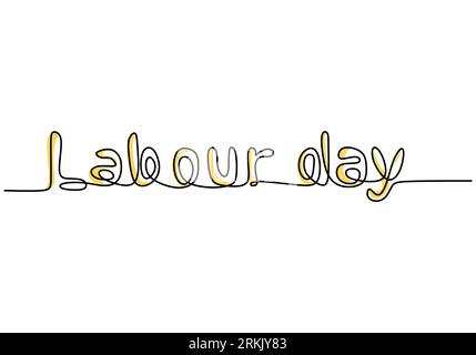 One continuous line drawing of Labour Day hand drawn lettering isolated on white background. Happy Labour Day simple vector web banner. Vector illustr Stock Vector