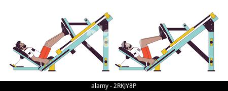 Muscle building with leg press machine flat line vector spot illustration Stock Vector