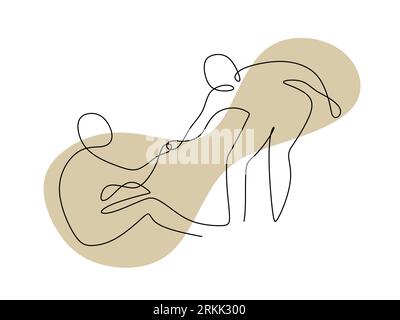 Continuous single line of man helping the other. One line of man helps each other isolated on white background Stock Vector