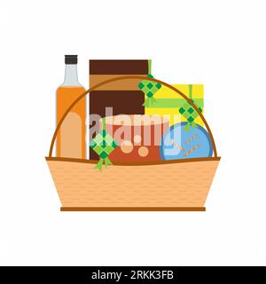 Food hamper for gift flat element. Food parcel flat element isolated on white background Stock Vector