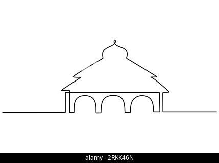 Mosque continuous one line drawing vector minimalist design. islamic symbol sign isolated one white background. Stock Vector