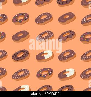 Sweet summer seamless pattern with donuts isolated on white background. Stock Vector
