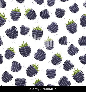 Vector Blackberry Seamless Pattern, repeating background with cut out illustration of ripe blackberries with green leaves for wrapping paper, collecti Stock Vector