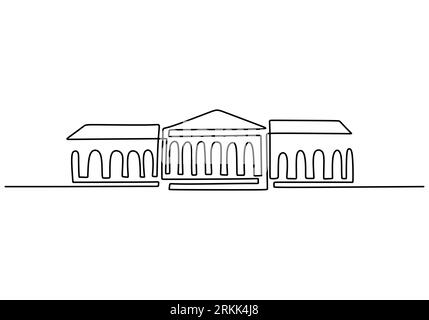 Classical building with columns in continuous one line drawing style ...