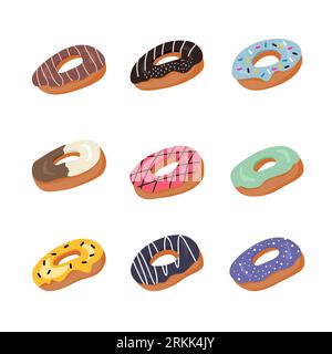 Sweet donuts flat element isolated on white background. Stock Vector