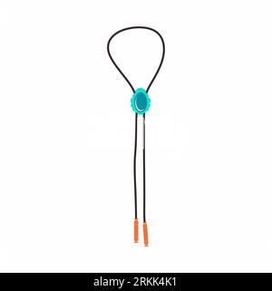 Cowboy bolo tie flat cartoon icon design element. Male fashion accessory isolated on white background. Bolo tie with decorative metal tips. Fashionabl Stock Vector