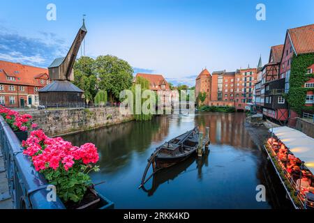 Luneburg old harbor with the newly renovated crane, used for loading and unloading salt. Photo was taken on the 5th of June 2023 in Luneburg or the Ha Stock Photo