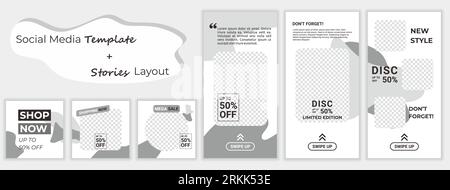 Trendy templates for posts and stories for social media set collection. Layout for mega big sale promotion. Design backgrounds for social media advert Stock Vector