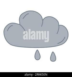 Gray rainy cloud with few drops, autumn weather, doodle style flat vector illustration Stock Vector