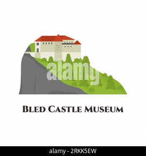 Bled Castle is a medieval castle built on a precipice above the city of Bled in Slovenia. A great place to visit and enjoy with beautiful view. Vector Stock Vector