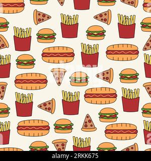 Seamless pattern with fast food flat element Stock Vector