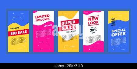 Set of editable story background template. Social media stories post for fashion super sale promotion. Vector design web banner for social media. Post Stock Vector