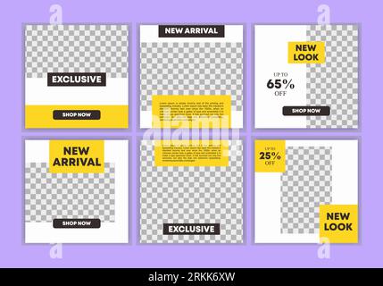 6 bundle of social media post for summer sale banners template. Sale square banner template for social media post, feed, banners design, web or intern Stock Vector