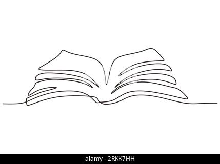 Continuous One Line Drawing Open Book With Flying Pages. Vector