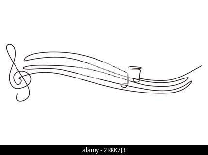 One continuous line art drawing music note vector illustration. A sign and symbol of music isolated on white background. Musical note hand drawn line Stock Vector