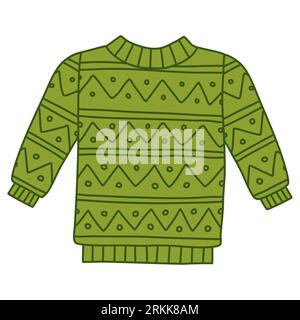 Warm knitted sweater with geometric pattern, doodle style flat vector illustration Stock Vector