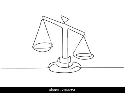 Weight balance symbol in continuous one line drawing. Libra or law identity isolated on white background. Scales of justice drawn from the hand a pict Stock Vector