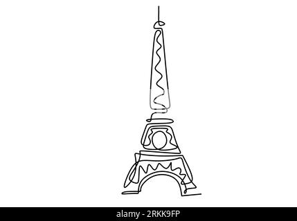 Continuous line of Eifel tower in paris. One single line of Eifel tower in paris isolated on white background. Stock Vector