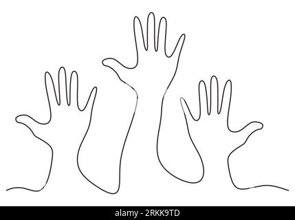 Continuous one single line drawing of human hands. A symbol of solidarity to each other. Teamwork, friendship concept minimalist design hand drawn lin Stock Vector