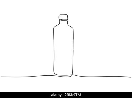 Single one line drawing of a minimalist design pair of mineral water bottles isolated on white background. The concept of healthy life style. Freshnes Stock Vector