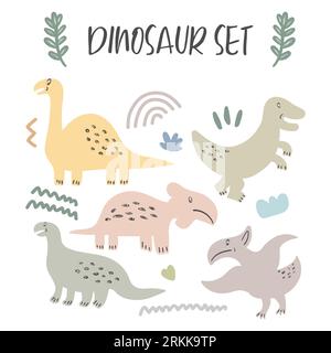 Set of cute dinosaurs isolated on white background for children toys Stock Vector