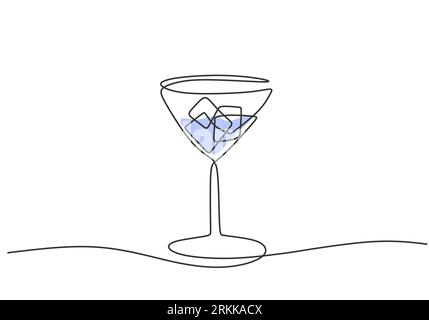 Continuous one line drawing of a glass of wine isolated on white background. Champagne wine a glass concept with minimalism design. Romantic dinner th Stock Vector