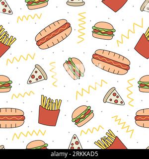Seamless pattern background with fast food element isolated on white background. Stock Vector