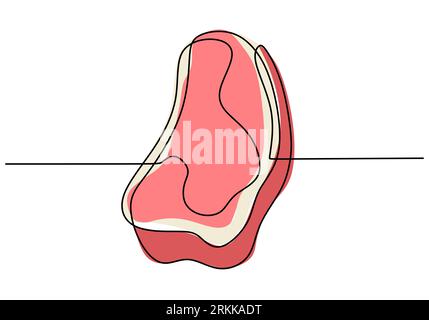 Single continuous line of big fresh steak. Big fresh steak fast food in one line style isolated on white background. Stock Vector