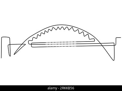 Giant bridge over river. Continuous one line of bridge drawing design. Simple modern minimalist style isolated on white background. Stock Vector