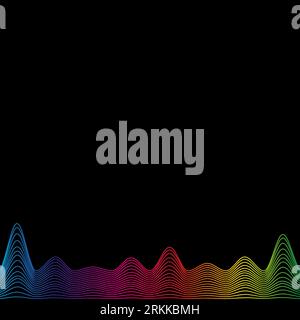 Rainbow waves line border, template banner latest technology sound vibrations on black. Vector illustration Stock Vector