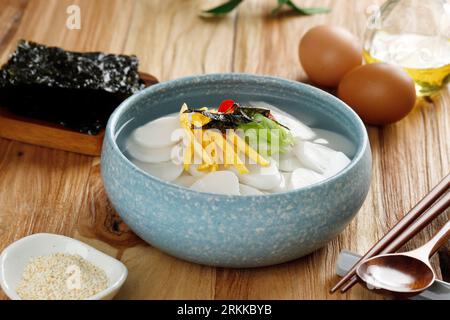 Tteokguk, Korean traditional Food Rice Cake Soup for Seollal or New Year Festival Stock Photo