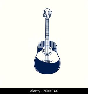 Hand drawn of acoustic guitar isolated on white background. Sketchy a classical acoustic guitar engraving vintage style. Vector illustration for Rock Stock Vector