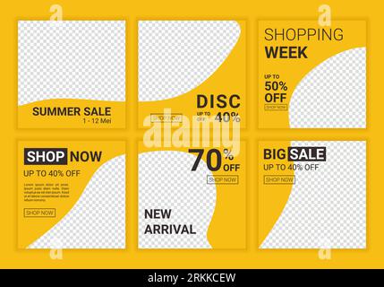 Bundle of abstract puzzle social media feed post. Discount promo template background with yellow color. Suitable for social media post and web interne Stock Vector