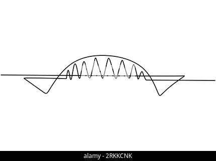 Giant bridge over river. Continuous one line of bridge drawing design. Simple modern minimalist style isolated on white background. Stock Vector