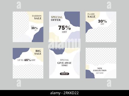 Set of grey and white colors combination sale banners with minimalistic abstract design for social media, ads, promo posters. Fashion discount sale bu Stock Vector
