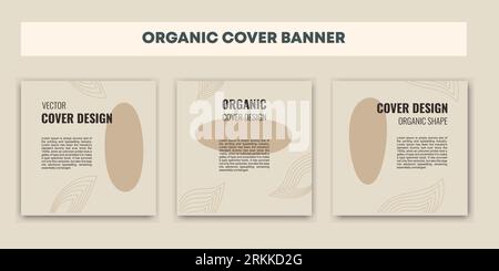 Social media post creative vector set. Abstract colored shapes, line arts, floral and leaves, warm color of the earth tone. Template background design Stock Vector