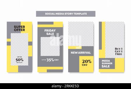 4 Set collection social media post template fashion summer sale promotion. Trendy editable vector abstract background illustration in pastel colors. S Stock Vector